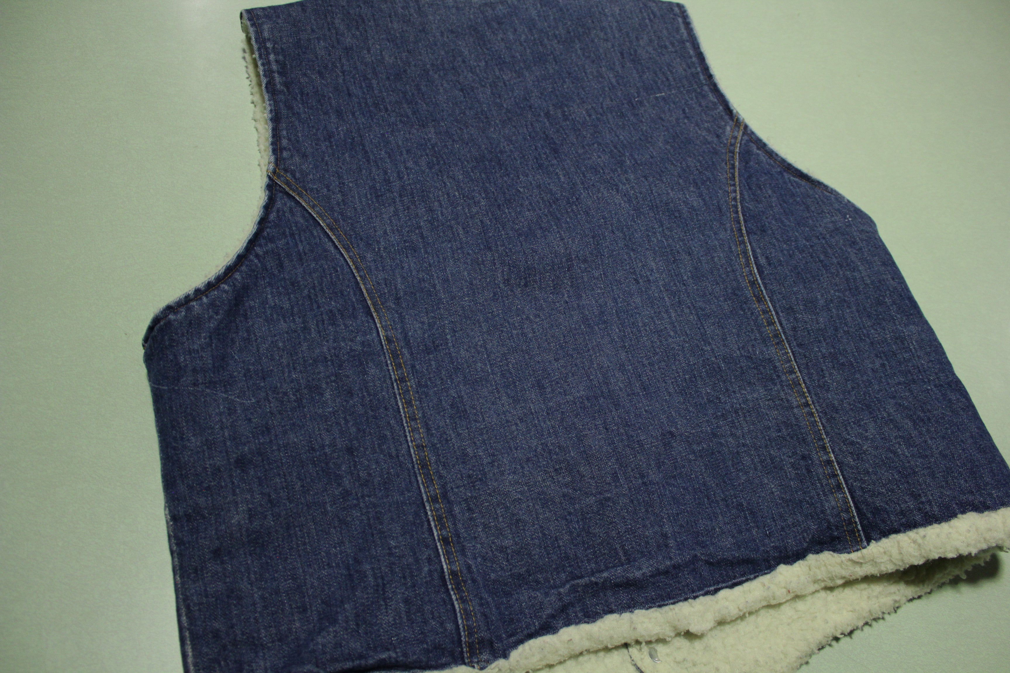 Sears Penneys Vintage 70's Sherpa Wool Lined Denim Jean Jacket Vest