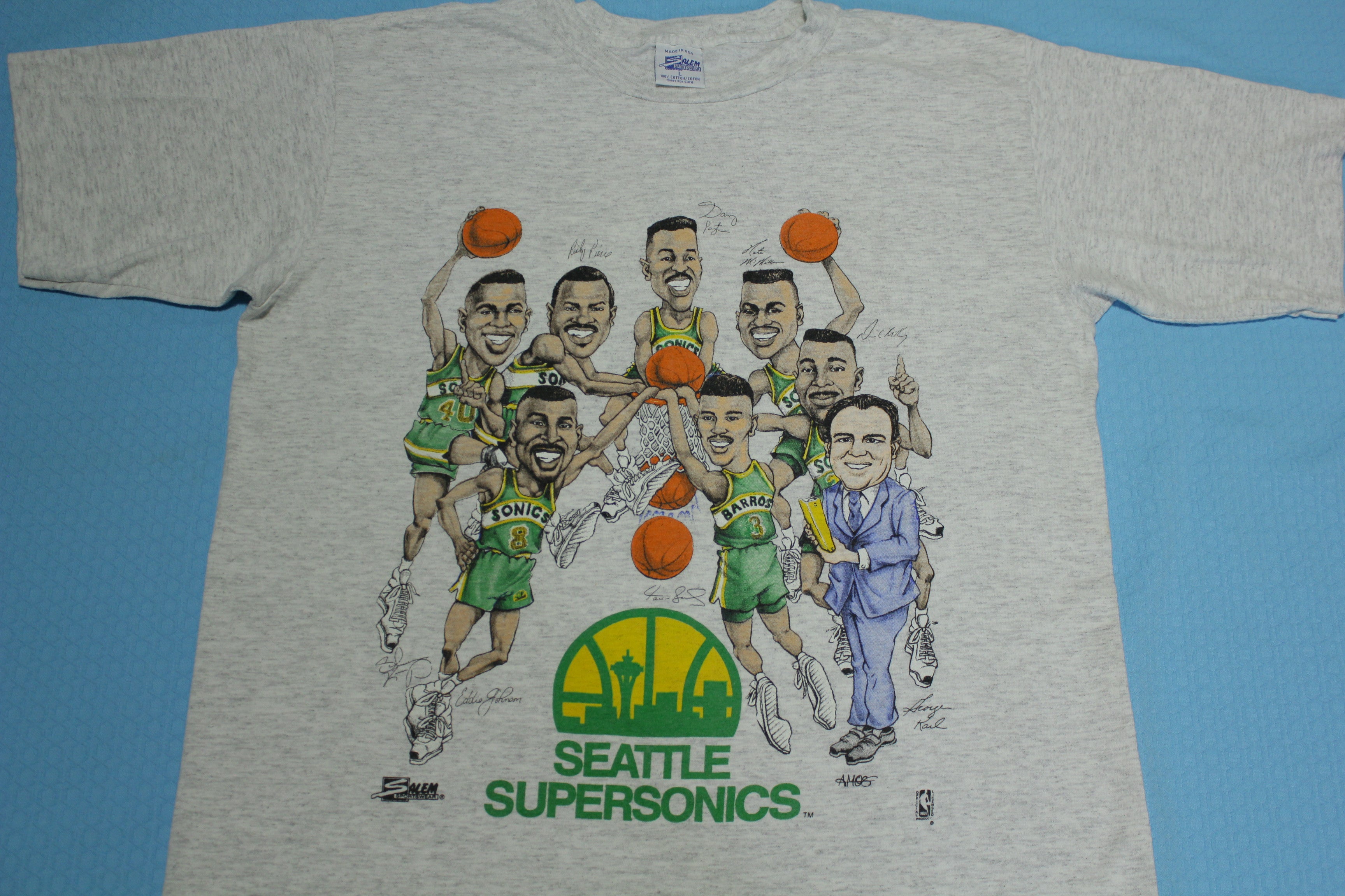 Seattle SuperSonics Caricature Vintage 90's Salem Sportswear Double Dribble T-Shirt