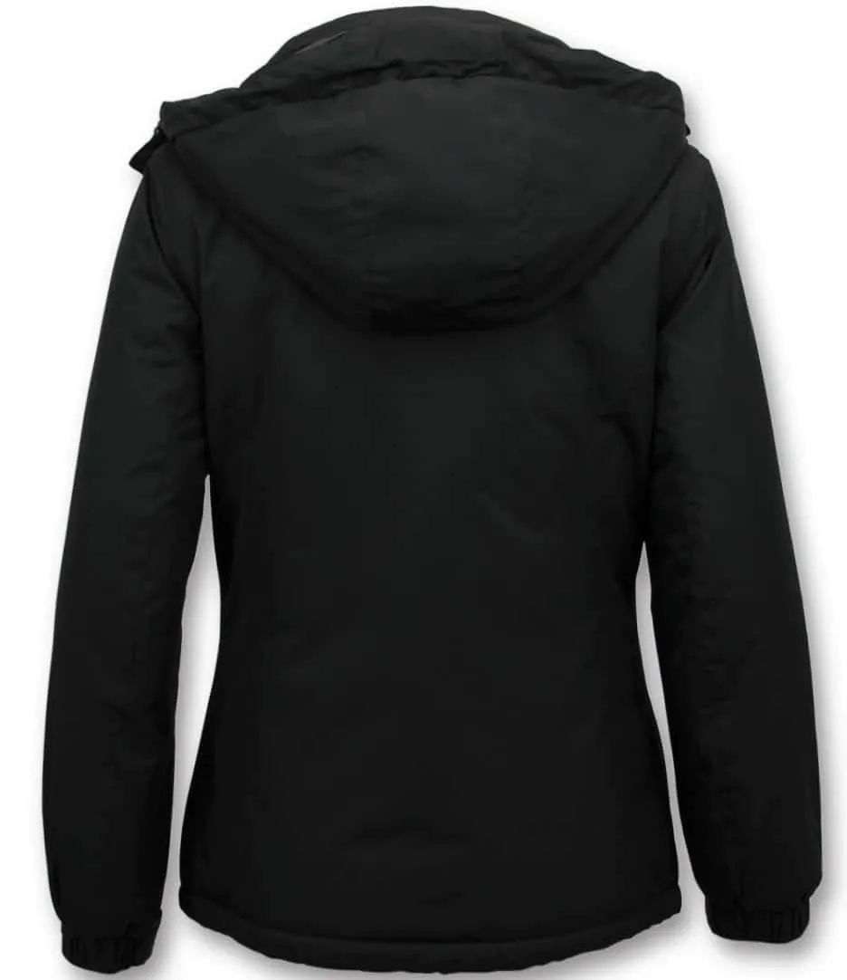 Short Ladies Winter Coat  With Hood Black