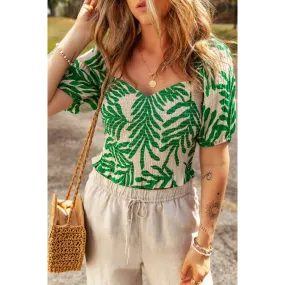 Smocked Printed Short Sleeve Blouse