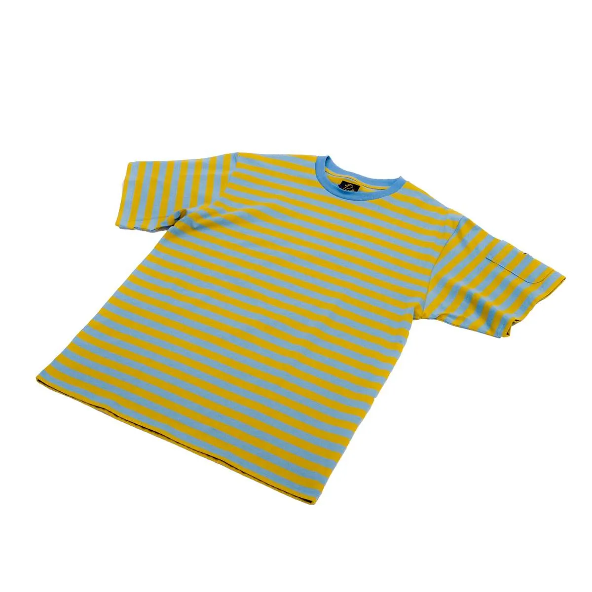 S/S Crew Neck Tee Cotton Stripe Jersey - Sax/Yellow