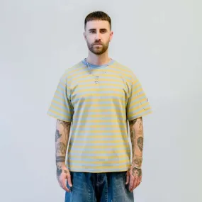 S/S Crew Neck Tee Cotton Stripe Jersey - Sax/Yellow