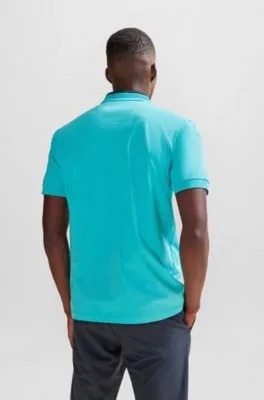 Stretch-cotton polo shirt with 3D-stripe collar