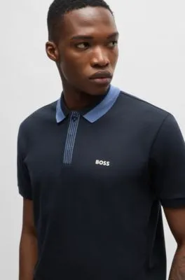 Stretch-cotton polo shirt with contrast logo