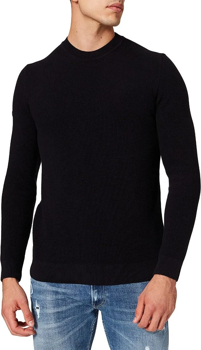 Superdry Crew Neck Organic Cotton Textured Jumper Black