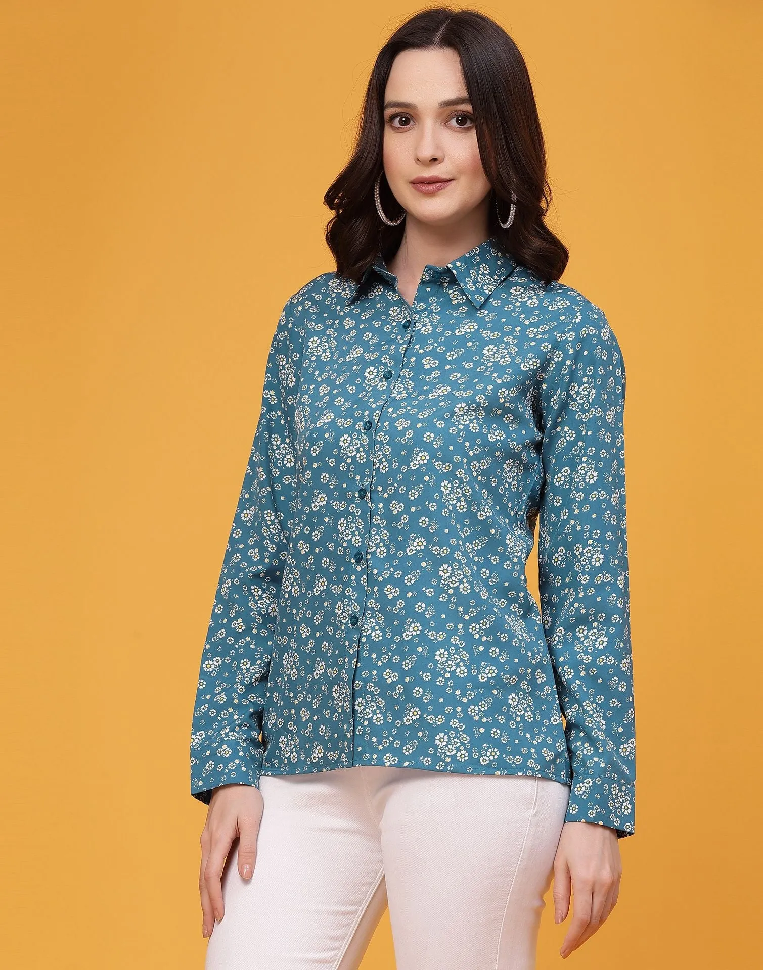 Teal Blue Printed Shirt