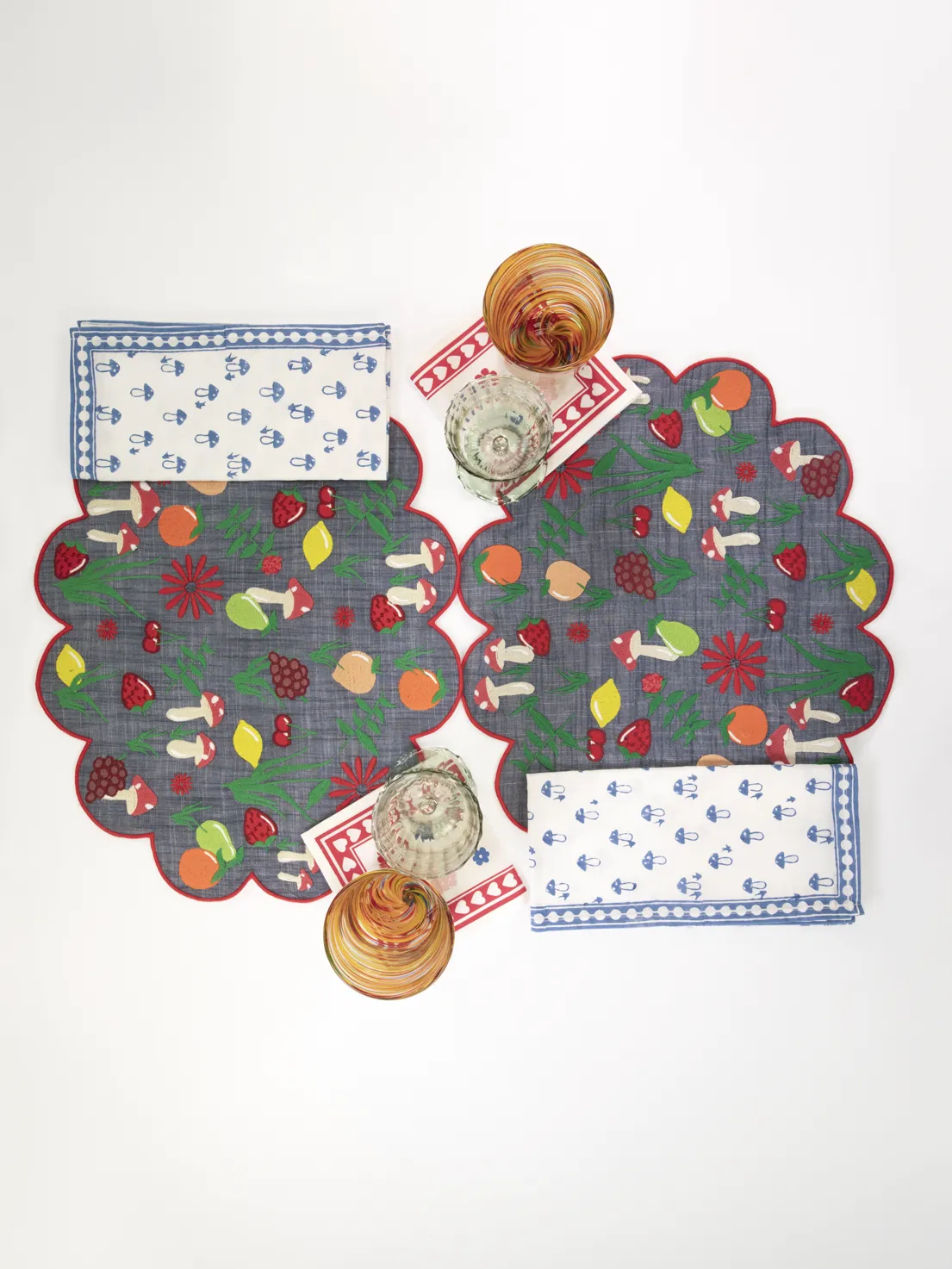 The Fruit Basket Placemat, Set of 4- Chambray Blue / Cotton