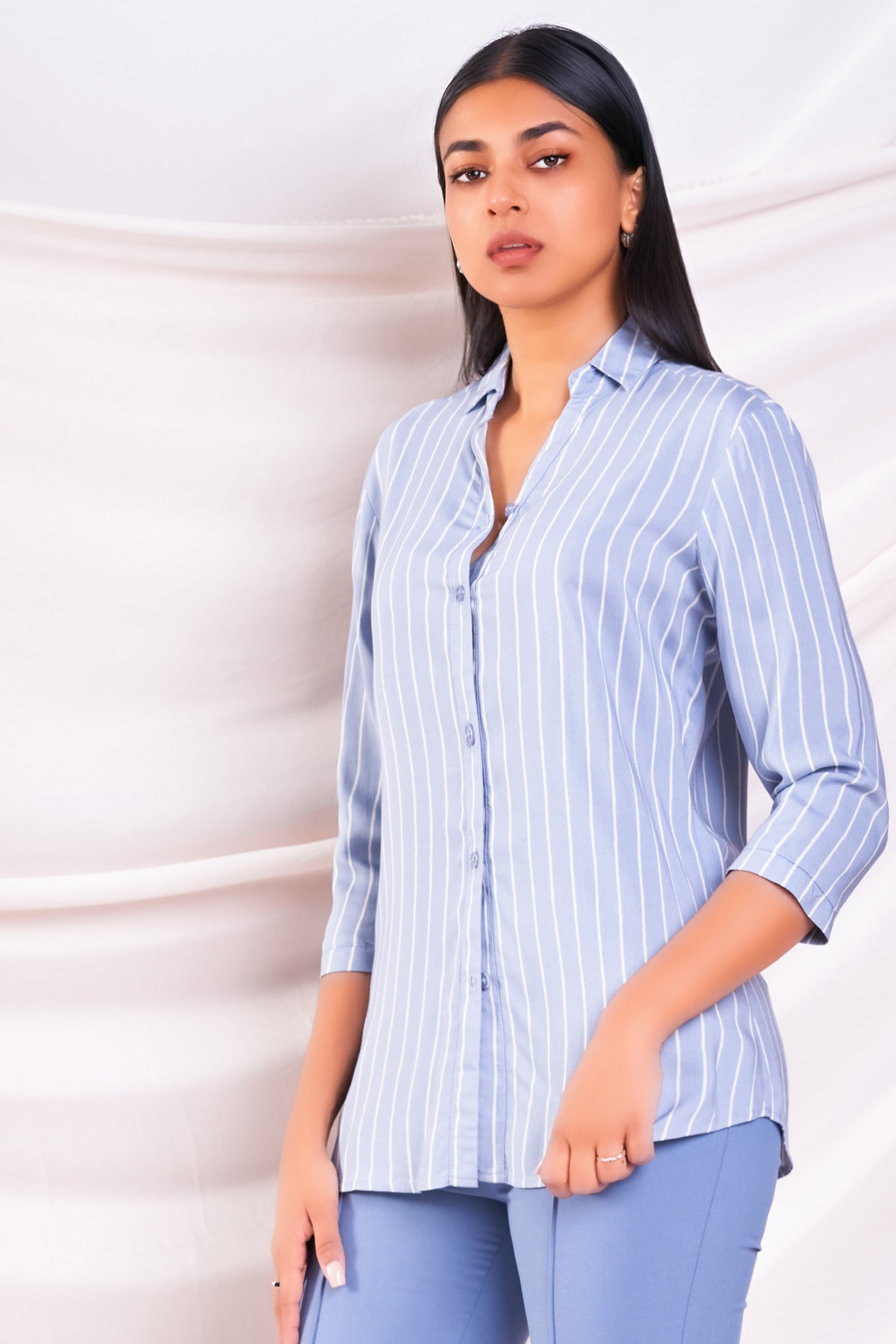 Three Quarter Sleeve Stripe Shirt