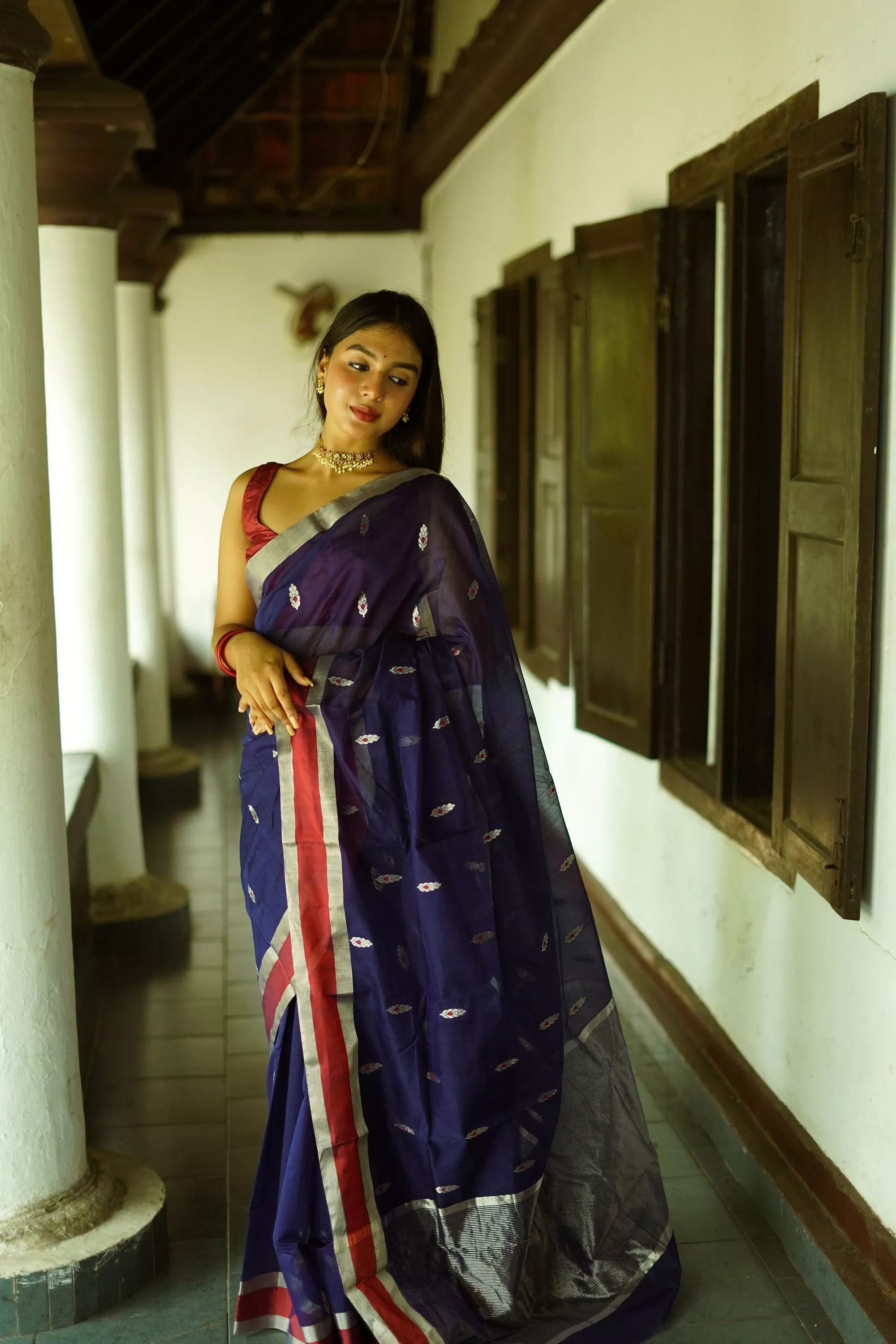 Utsav Blue silk cotton silver Zari Chanderi Saree