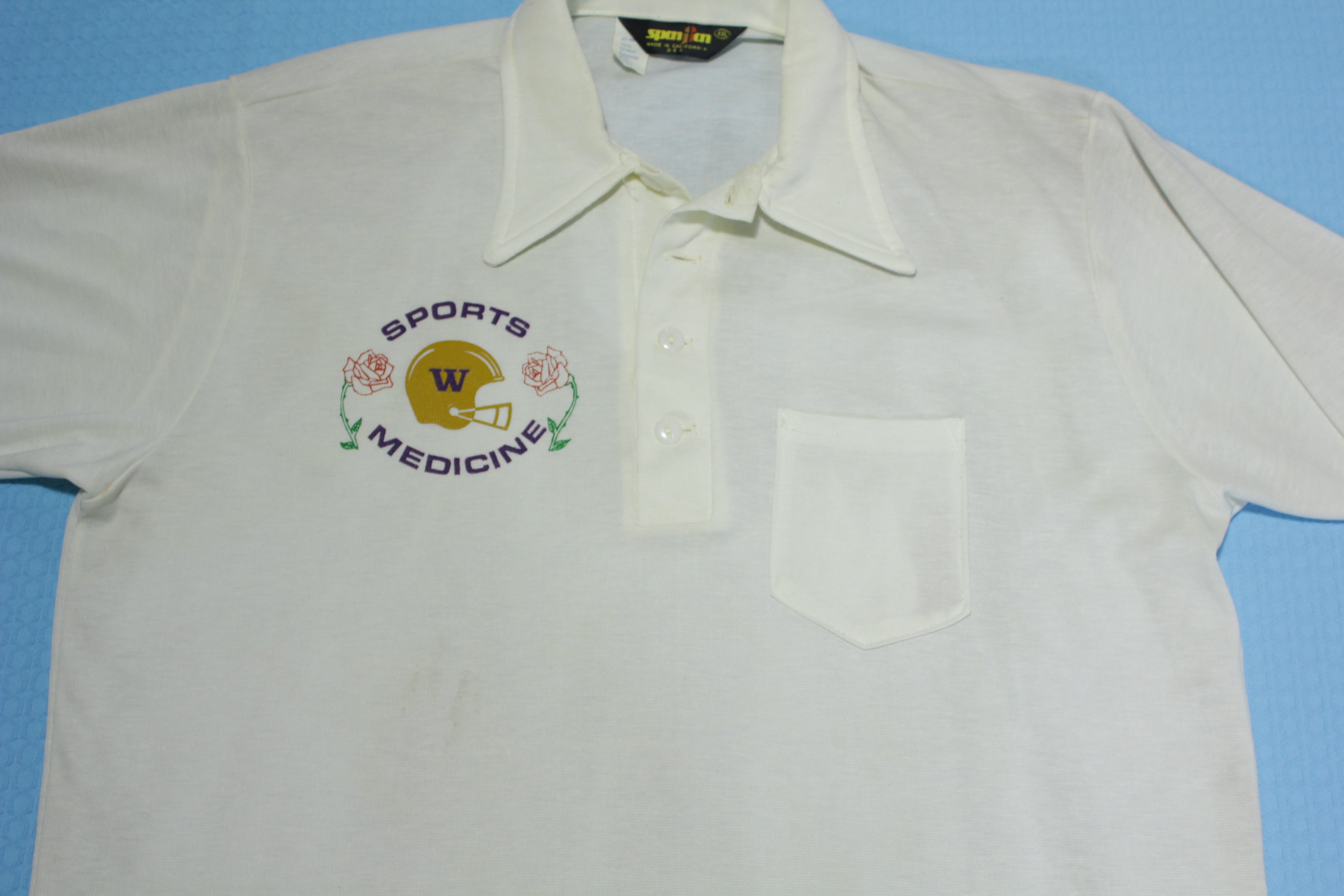 UW University of Washington Huskies Vintage 80's Sports Medicine Football Polo Shirt