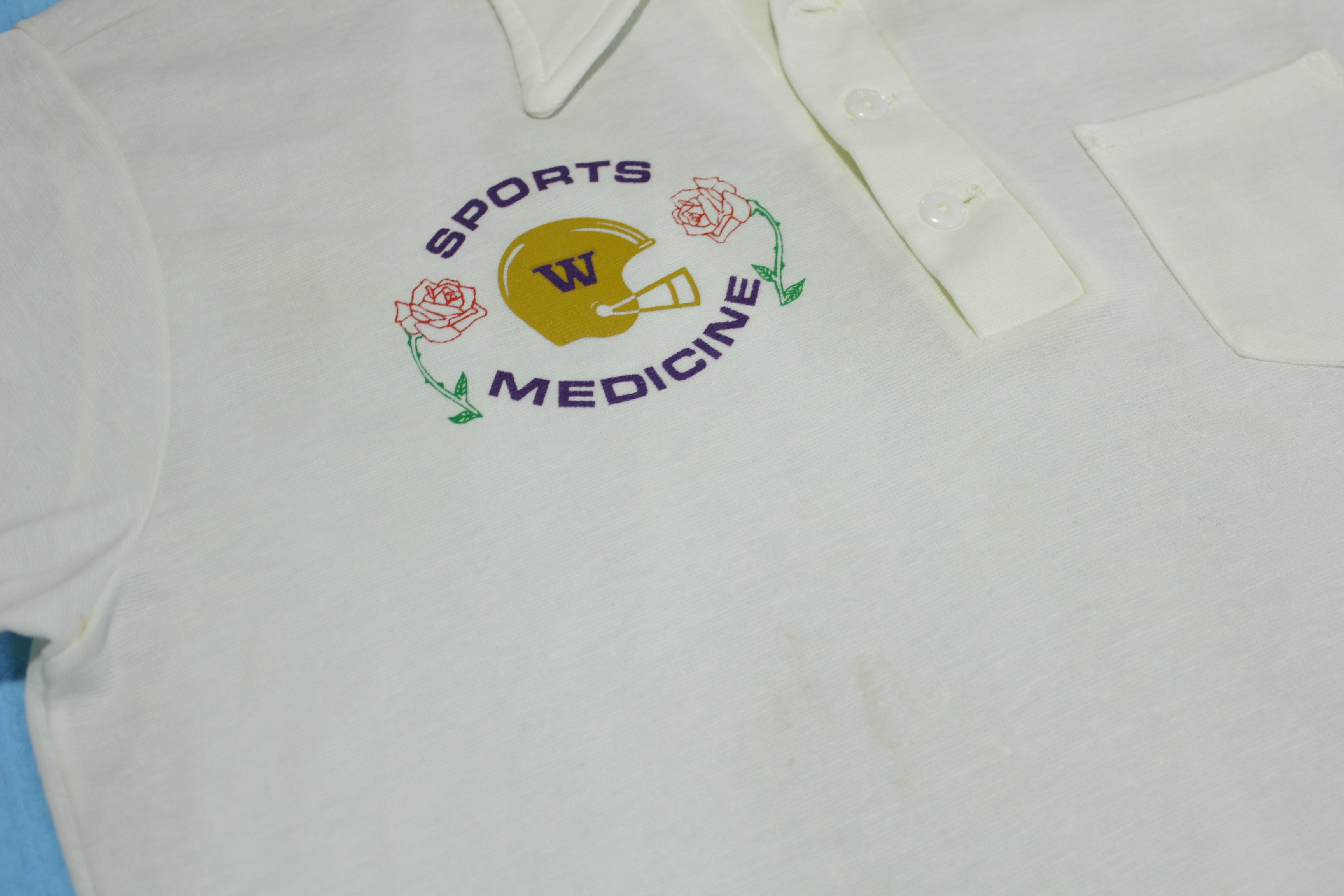 UW University of Washington Huskies Vintage 80's Sports Medicine Football Polo Shirt