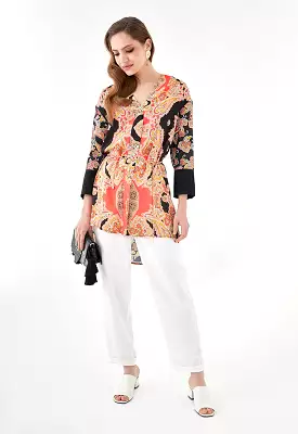 V Neck Paisley Print Blouse