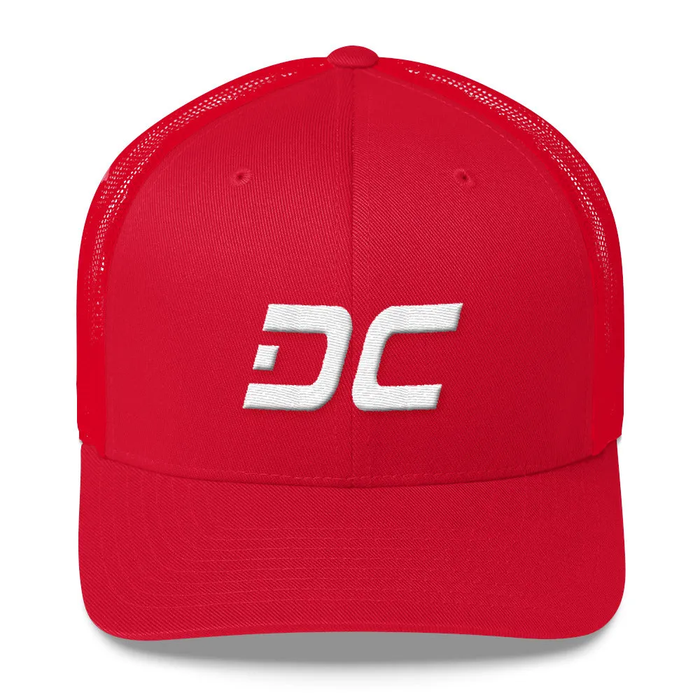 Washington DC - Mesh Back Trucker Cap - White Embroidery - DC - Many Hat Color Options Available