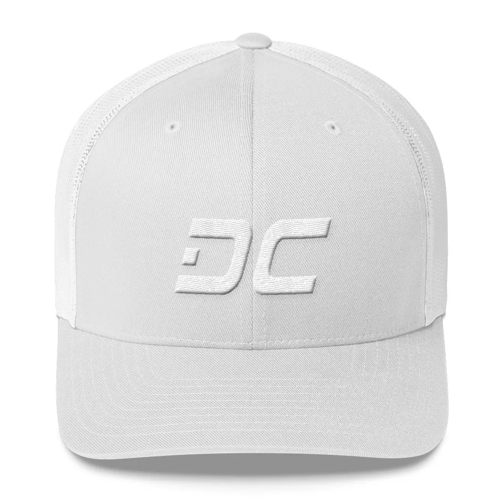 Washington DC - Mesh Back Trucker Cap - White Embroidery - DC - Many Hat Color Options Available