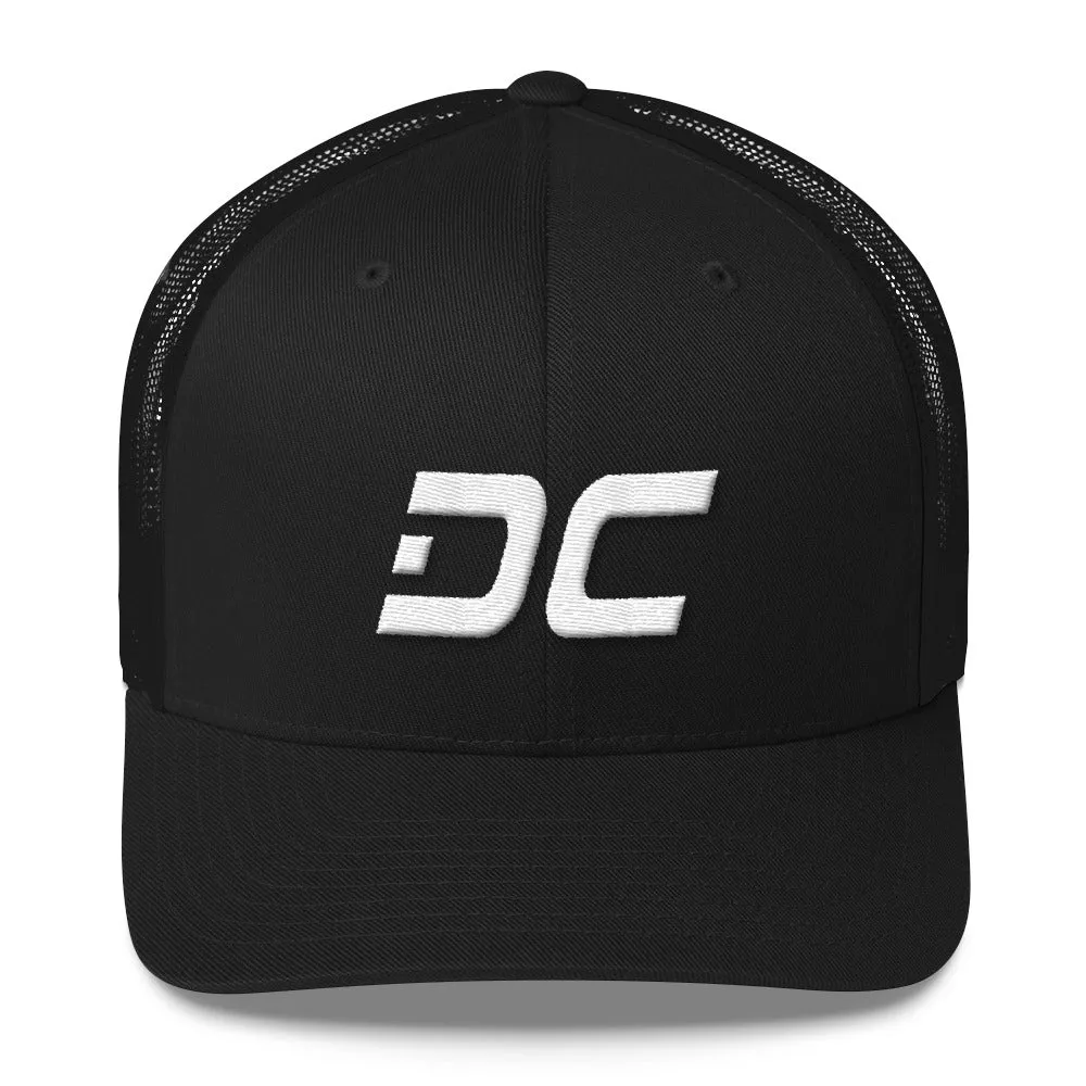 Washington DC - Mesh Back Trucker Cap - White Embroidery - DC - Many Hat Color Options Available