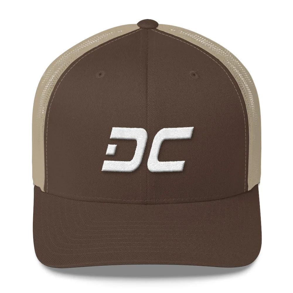 Washington DC - Mesh Back Trucker Cap - White Embroidery - DC - Many Hat Color Options Available