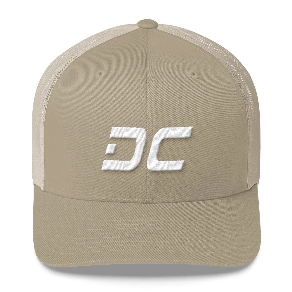 Washington DC - Mesh Back Trucker Cap - White Embroidery - DC - Many Hat Color Options Available