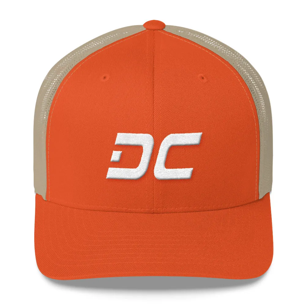 Washington DC - Mesh Back Trucker Cap - White Embroidery - DC - Many Hat Color Options Available