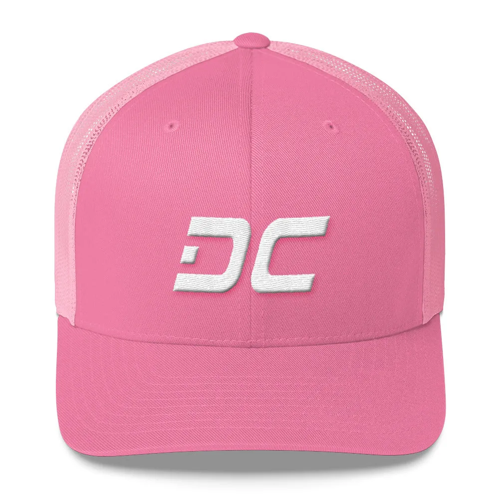 Washington DC - Mesh Back Trucker Cap - White Embroidery - DC - Many Hat Color Options Available