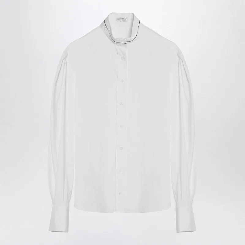 WHITE COTTON-BLEND SHIRT