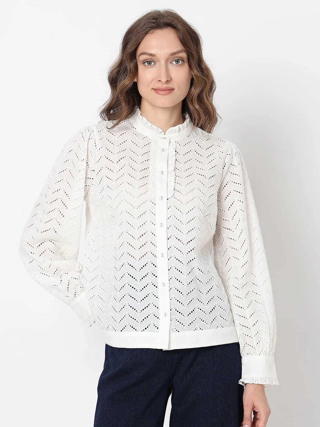 White Organic Cotton Schiffli Shirt