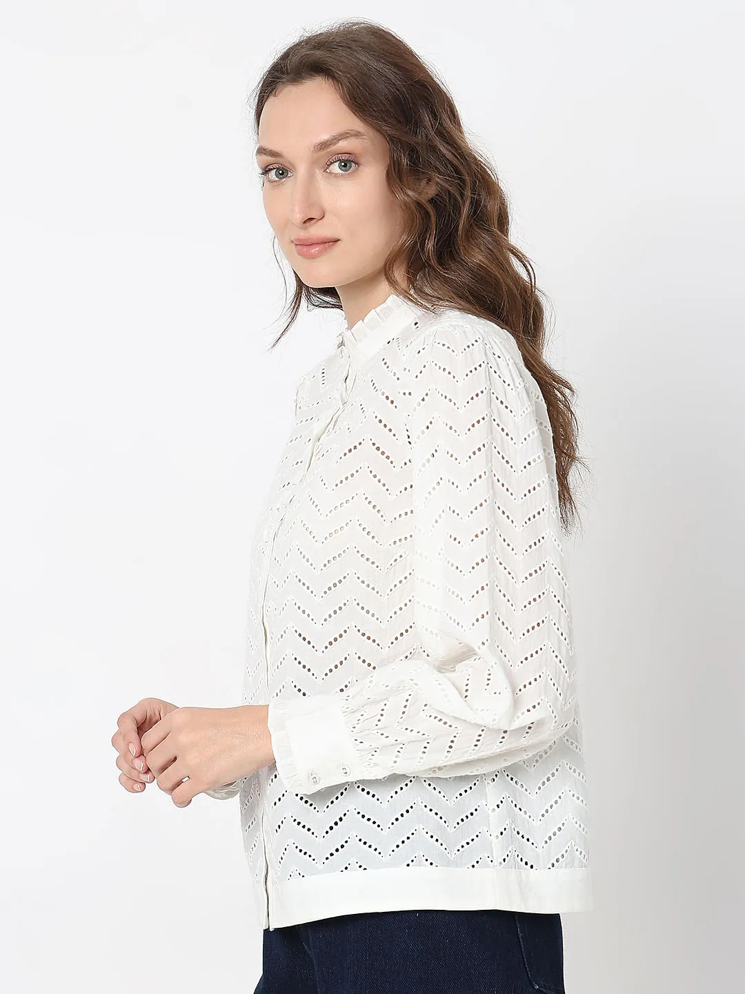 White Organic Cotton Schiffli Shirt