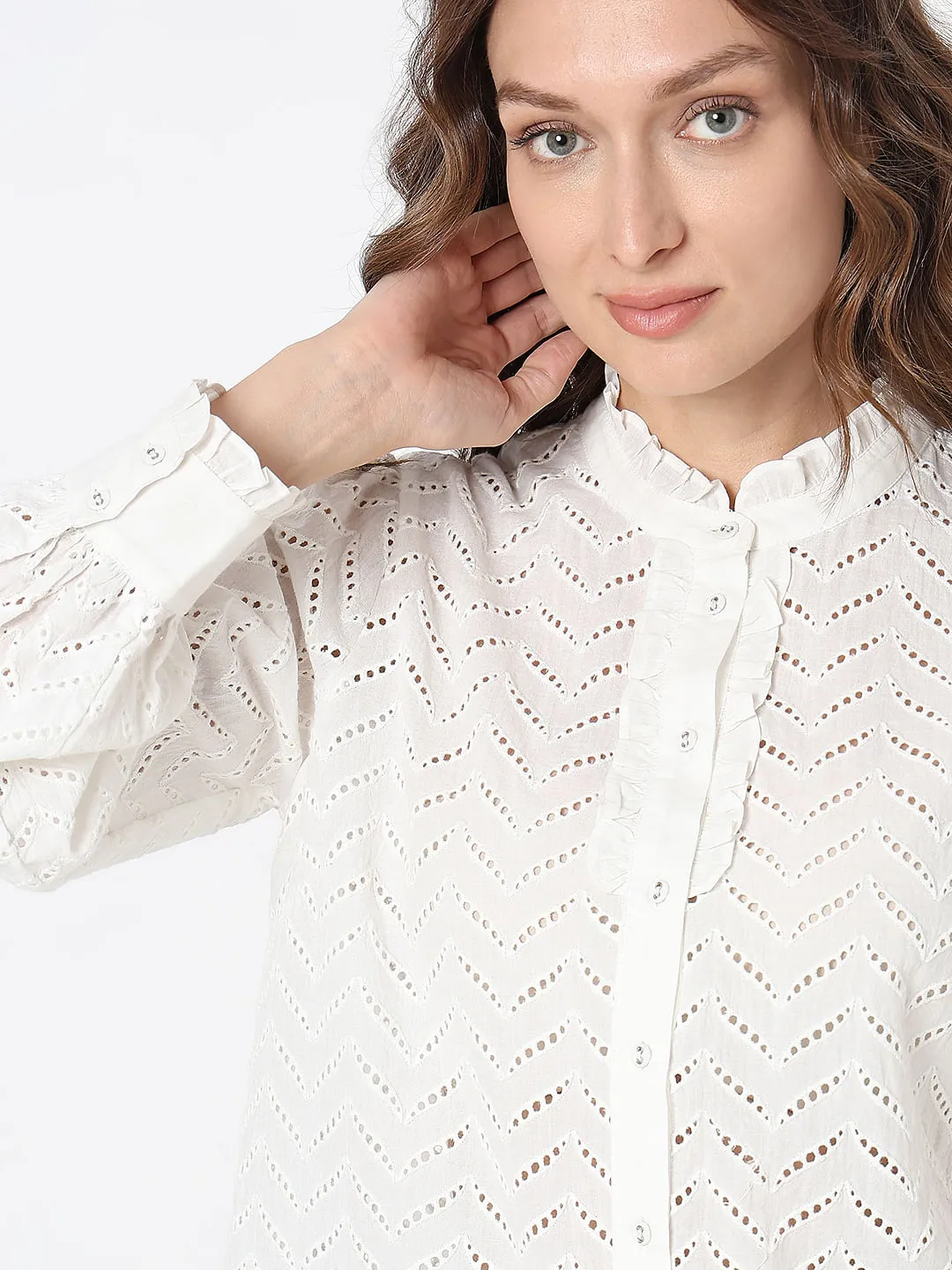 White Organic Cotton Schiffli Shirt