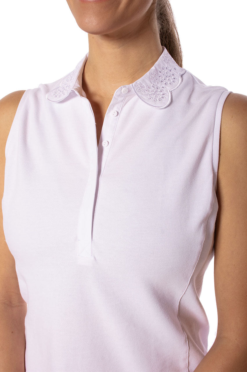 White Sleeveless Stretch Cotton Polo