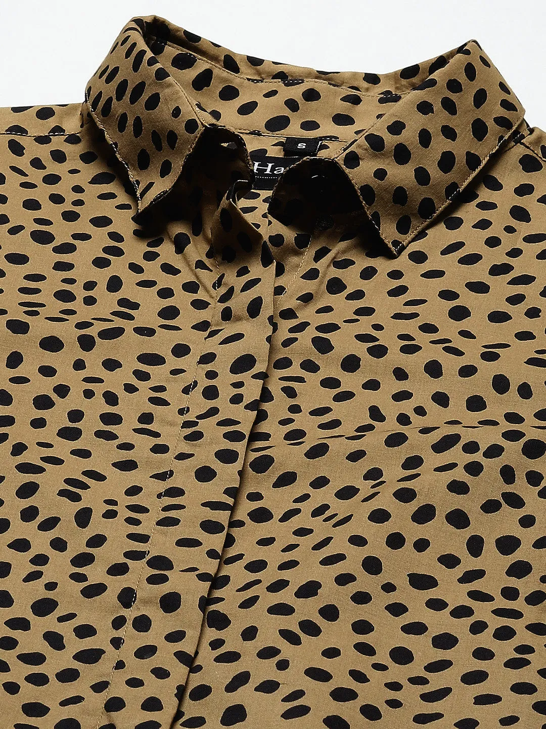 Women Beige & Black Leapord Printed  Pure Cotton Slim Fit Formal Shirt