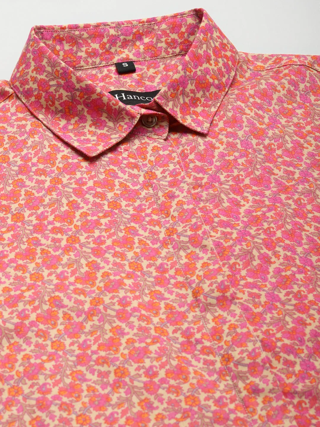 Women Beige & Magenta Printed Pure Cotton Regular Fit Formal Shirt