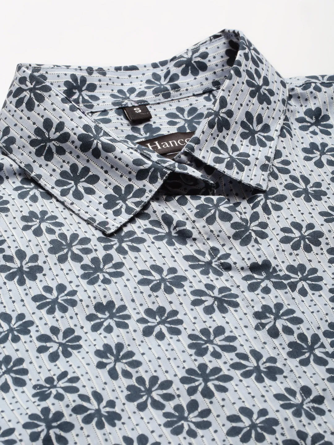 Women Sky & Navy Printed Pure Cotton Regular Fit Formal Shirt