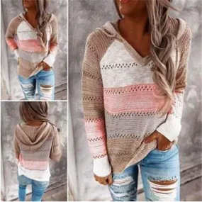 Women's Hoodie Sweater Long Sleeve Sweaters & Cardigans Casual Stripe