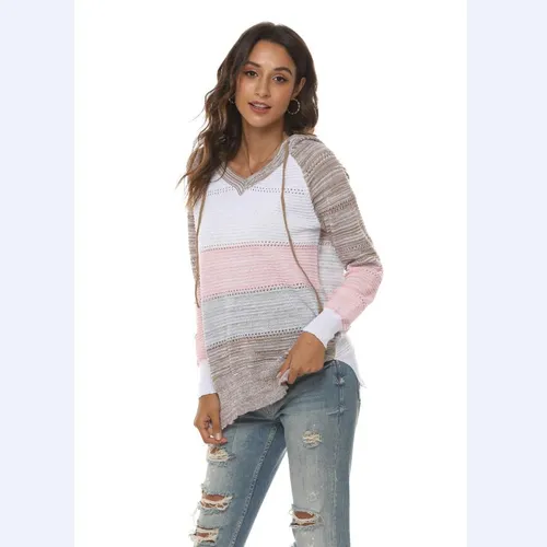 Women's Hoodie Sweater Long Sleeve Sweaters & Cardigans Casual Stripe