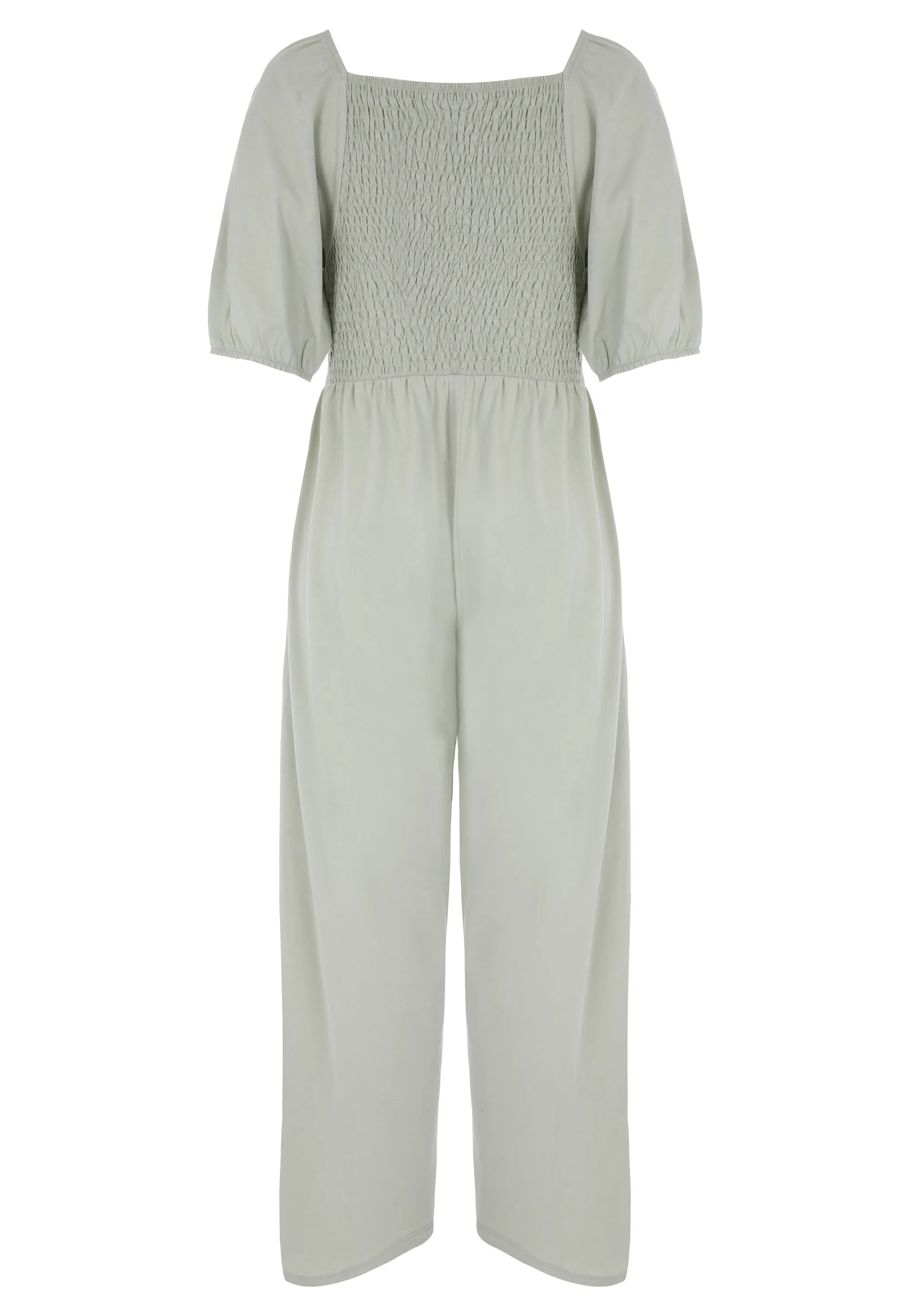 Womens Sage Puff Sleeve Shirred Jumpsuit