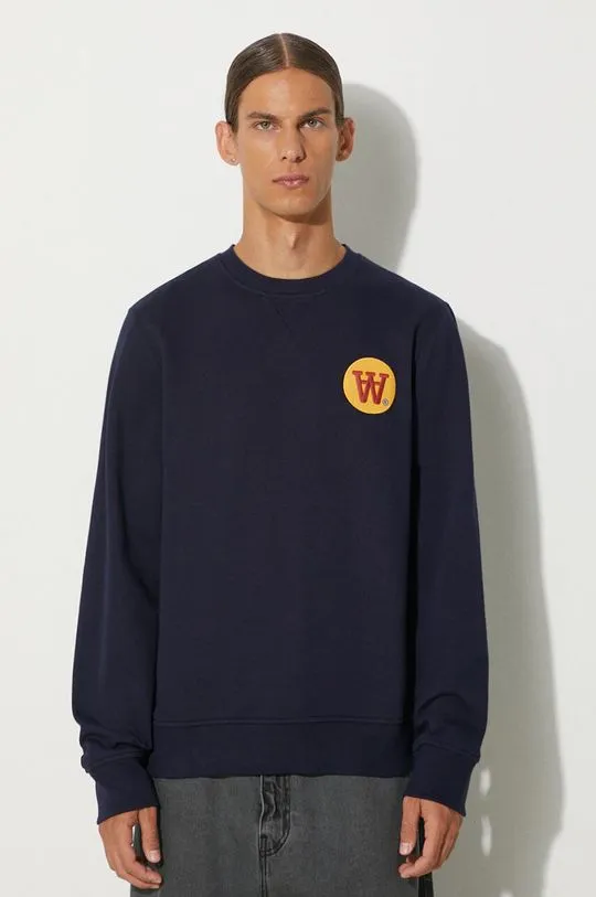 Wood Wood cotton sweatshirt Tye Badge men's navy blue color