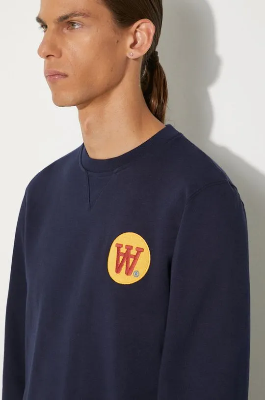 Wood Wood cotton sweatshirt Tye Badge men's navy blue color