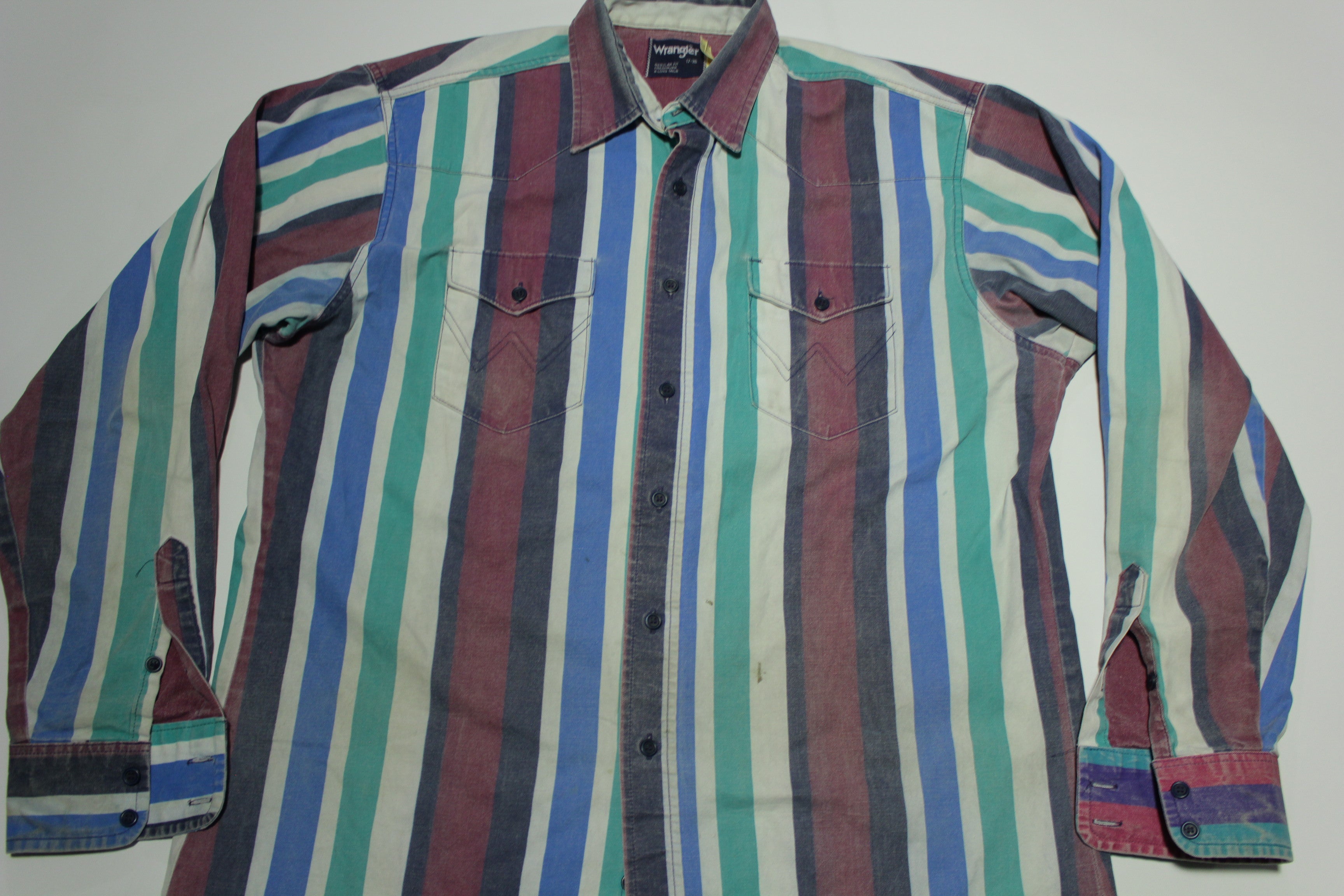 Wrangler Vintage 80's Striped Brush Hopper Western Button Up Heavy Duty Work Shirt